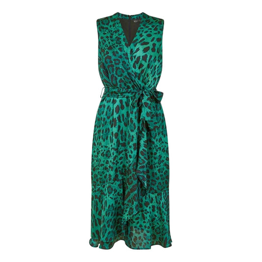 Green - Front - Mela London Womens-Ladies Leopard Print V Neck Wrap Dress