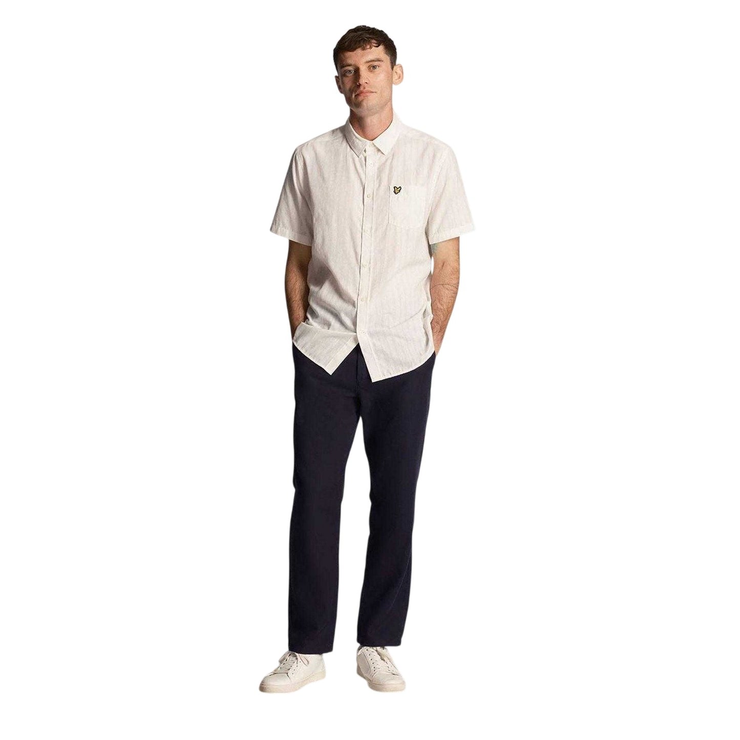 White - Lifestyle - Lyle & Scott Mens Textured Stripe Regular Shirt