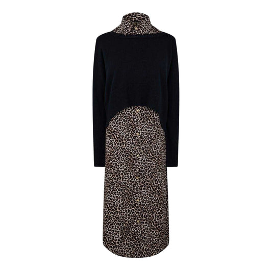 Black-Brown - Front - Biba Womens-Ladies Leopard Print 2 in 1 Jumper Dress