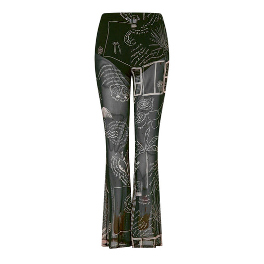 Black-White - Front - Never Fully Dressed Womens-Ladies Palm Tree High Rise Trousers