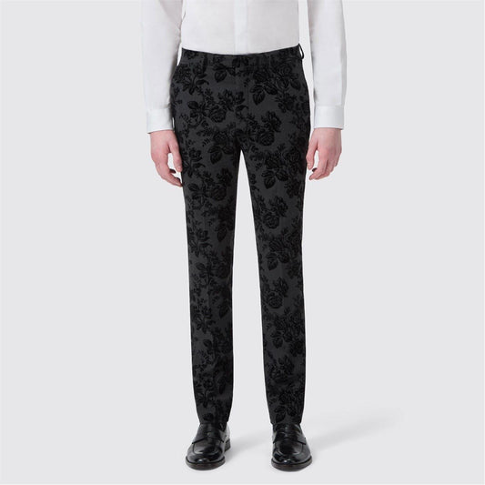 Floral-Charcoal - Front - Twisted Tailor Mens Fleet Floral Skinny Trousers