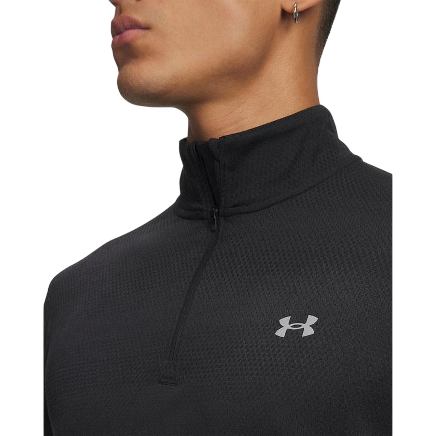 Black-Reflective Black - Side - Under Armour Mens Velociti Quarter Zip Fitted Long-Sleeved Top