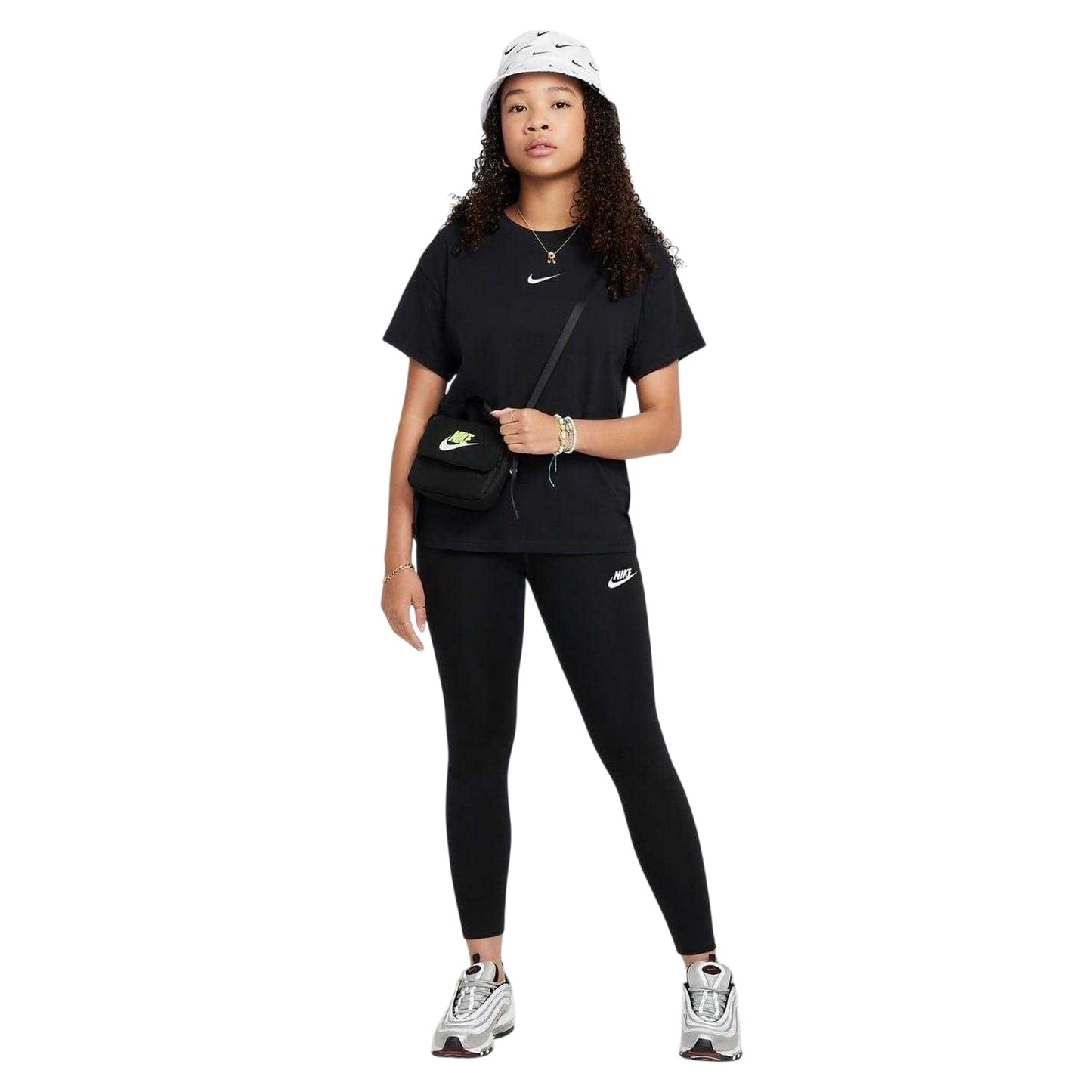 Black-White - Lifestyle - Nike Girls Sportswear Essential Fitted Leggings