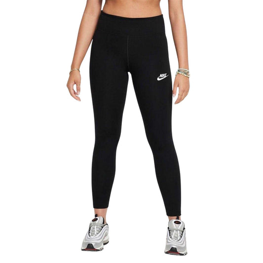 Black-White - Front - Nike Girls Sportswear Essential Fitted Leggings