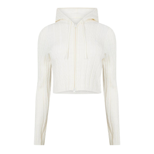 Vintage White - Front - Jack Wills Womens-Ladies Cable Knit Full Zip Hoodie