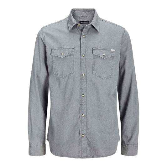 Light Grey Melange - Front - Jack And Jones Mens Sheridan Chest Pocket Shirt