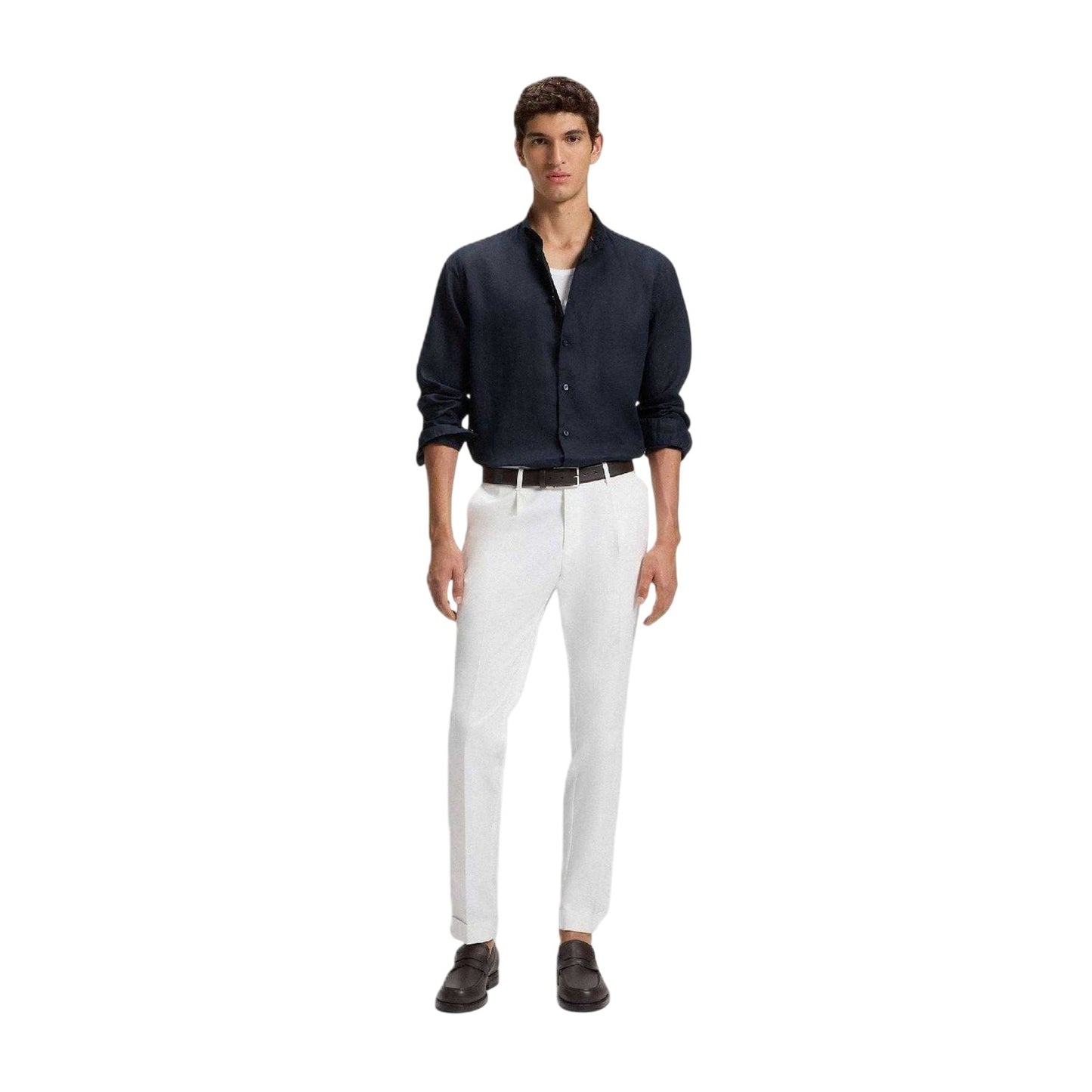 Dark Blue - Lifestyle - Boss Mens Liam Linen Collared Long-Sleeved Shirt