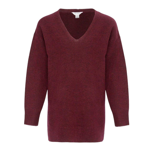 Burgundy - Front - Miso Womens-Ladies Plain V Neck Loose Sweater Dress