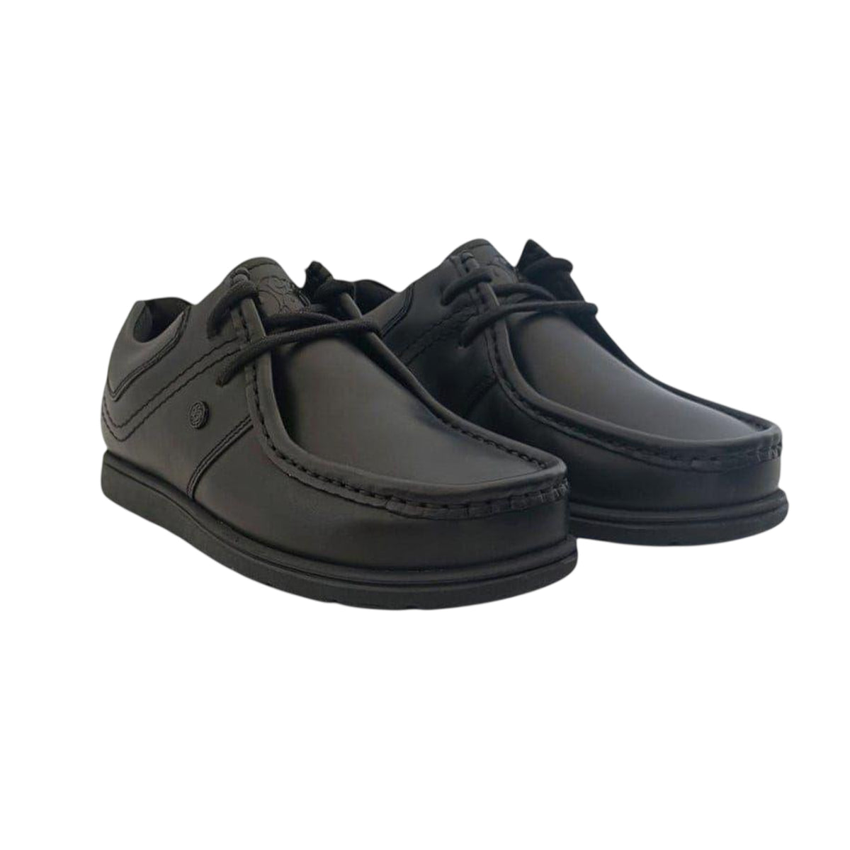 Black - Lifestyle - Pretty Green Childrens-Kids Waltham Leather Moc Toe Flat School Shoes