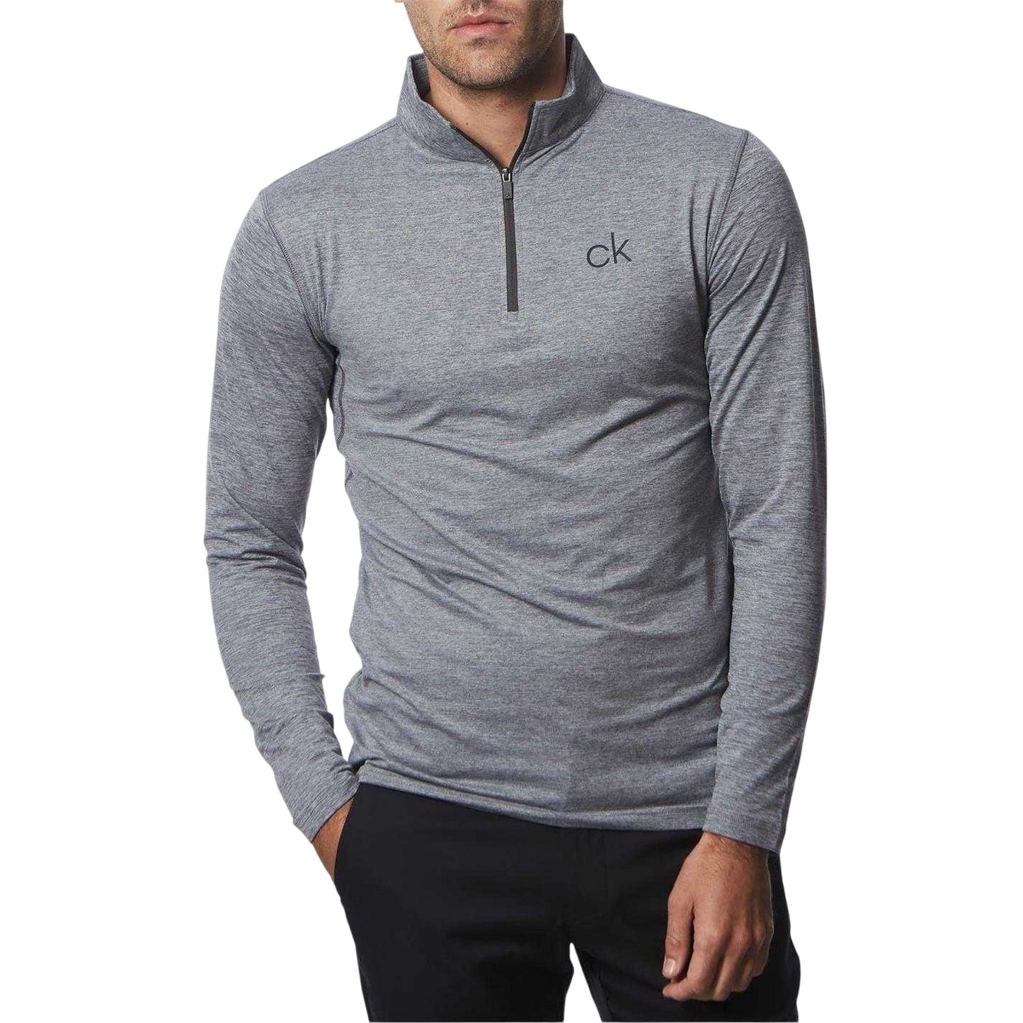 Silver - Side - Calvin Klein Mens Newport Quarter Zip Top
