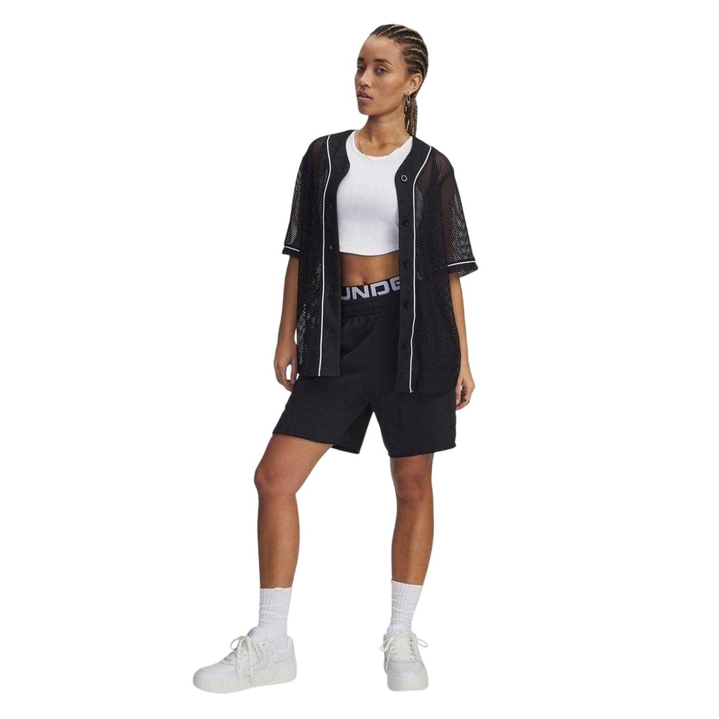Black - Side - Under Armour Womens-Ladies V Neck Oversized Jersey