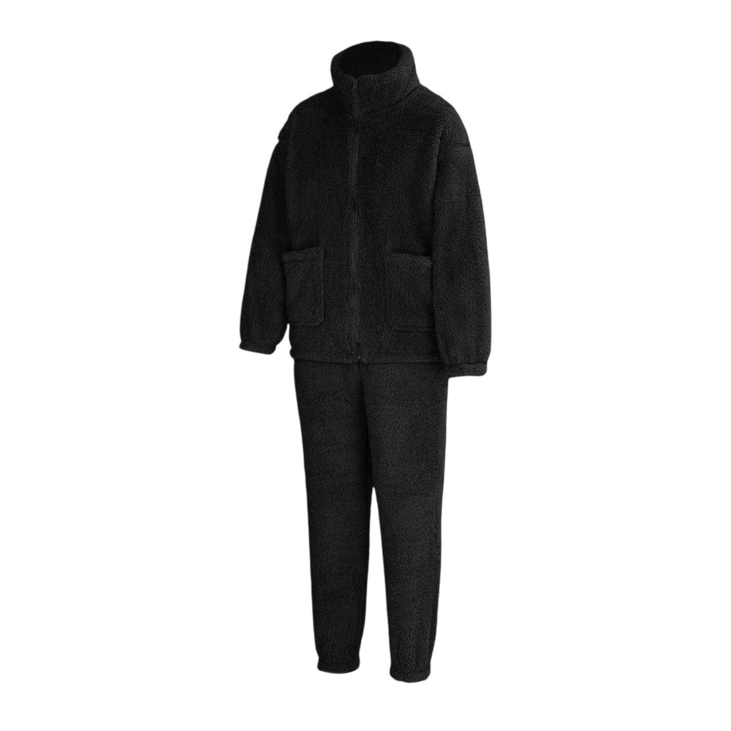 Black - Side - Miso Womens-Ladies Sherpa Fleece Loungewear Set