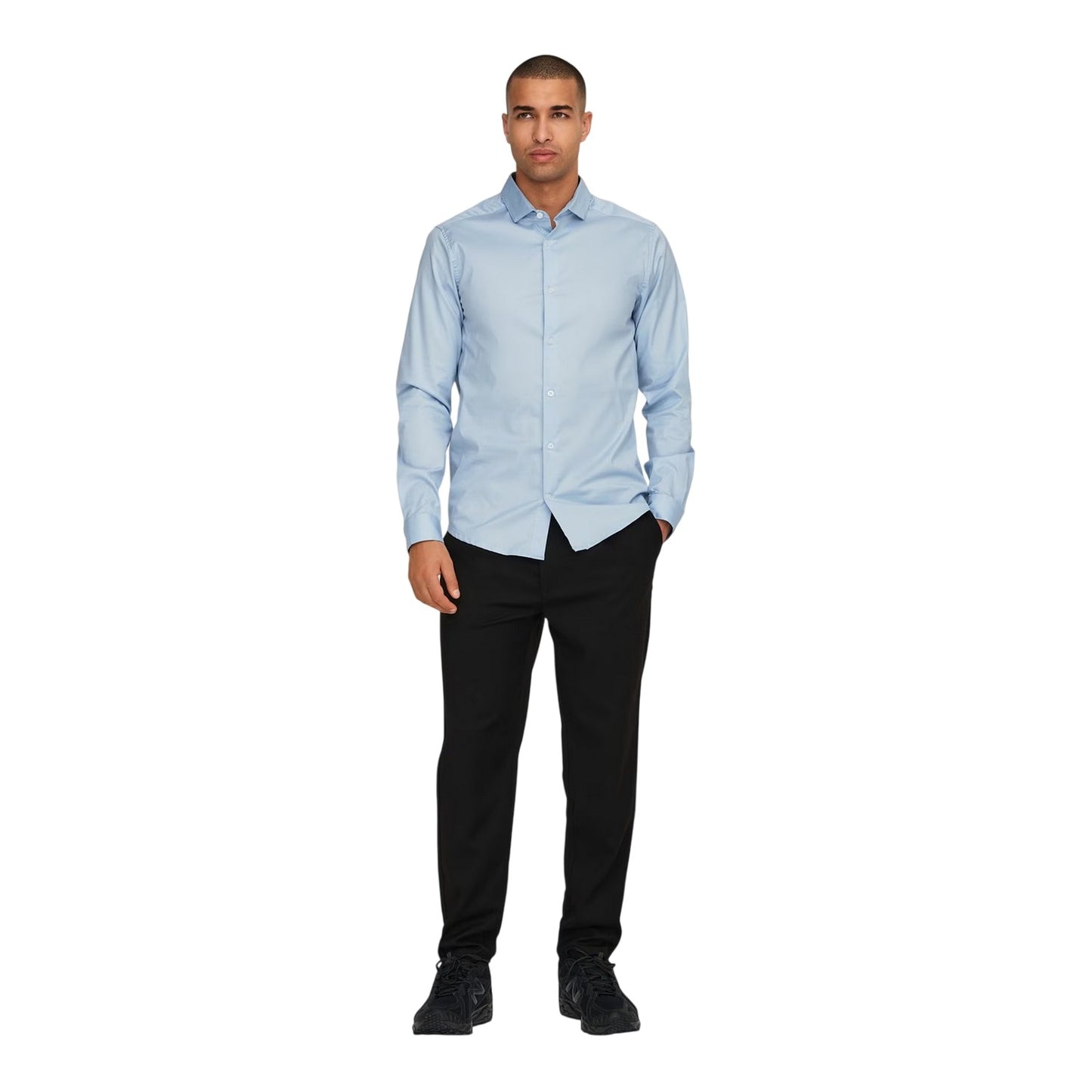 Cashmere Blue - Side - Only Mens Plain Point Collar Long-Sleeved Formal Shirt