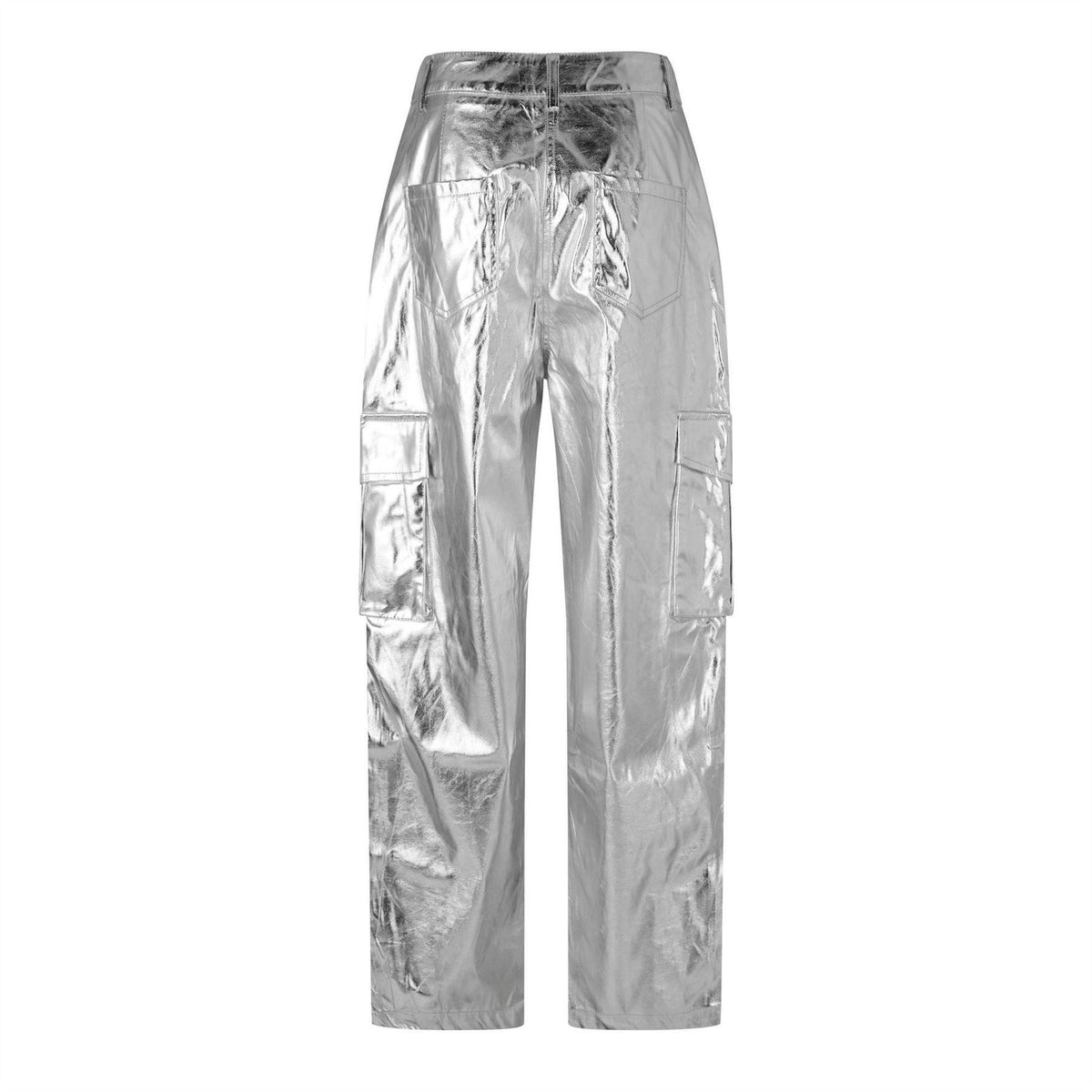 Silver - Back - AmyLynn Womens-Ladies Metallic Straight Leg Cargo Trousers