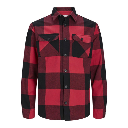 True Red - Front - Jack And Jones Mens Buffalo Check Flannel Long-Sleeved Overshirt