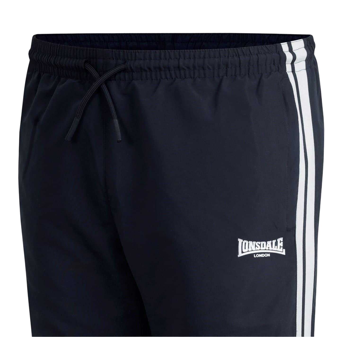 Black - Pack Shot - Lonsdale Mens Stripe Tracksuit Bottoms