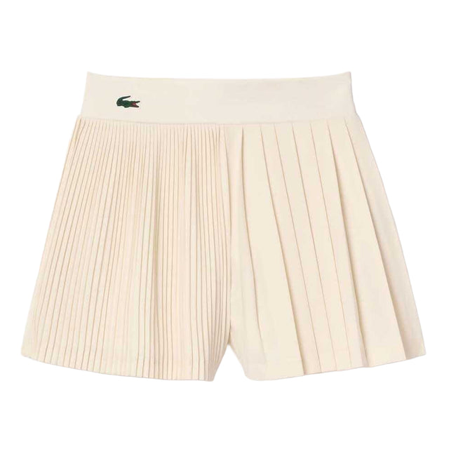 Cream - Front - Lacoste Womens-Ladies Lined Pleated Tennis Shorts