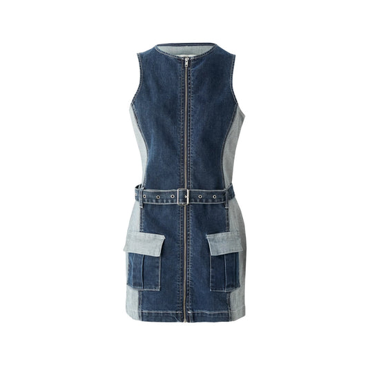 Indigo - Front - The Ragged Priest Womens-Ladies Denim Belted Mini Dress