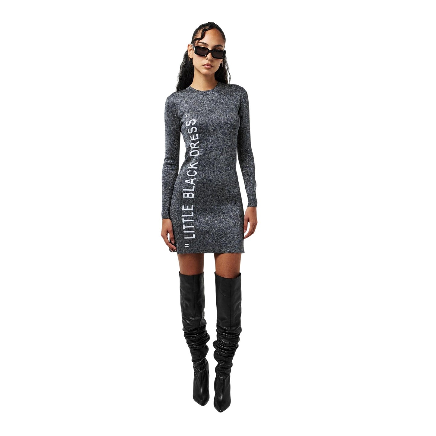 Silver-White - Lifestyle - Off White Womens-Ladies Glitter Crew Neck Bodycon Dress