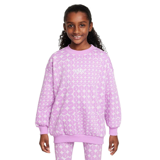 Fuchsia-White - Front - Nike Girls Club Fleece Oversized Sweatshirt