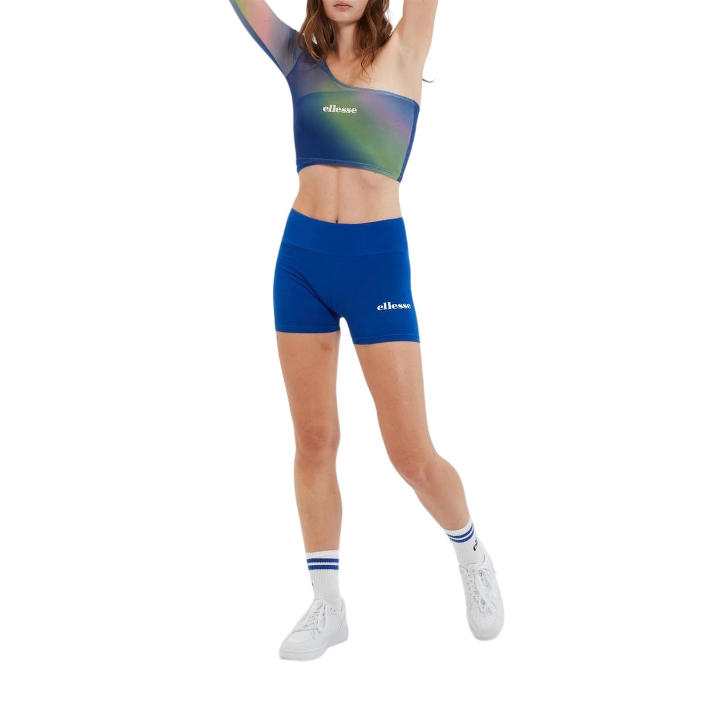 Blue-Green - Pack Shot - Ellesse Womens-Ladies Crono One Shoulder Slim Crop Top
