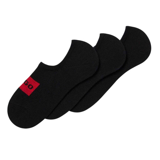 Black - Front - Hugo Mens Logo Cotton Blend No-Show Socks (Pack of 3)