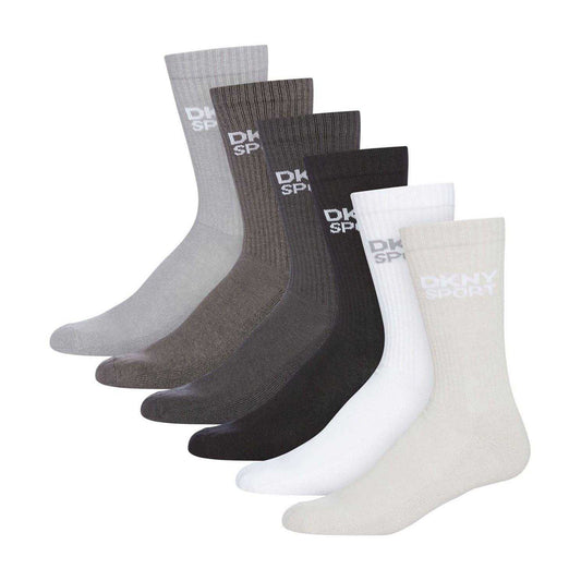 Black-White-Grey - Front - DKNY Mens Radde Logo Sports Socks (Pack of 6)