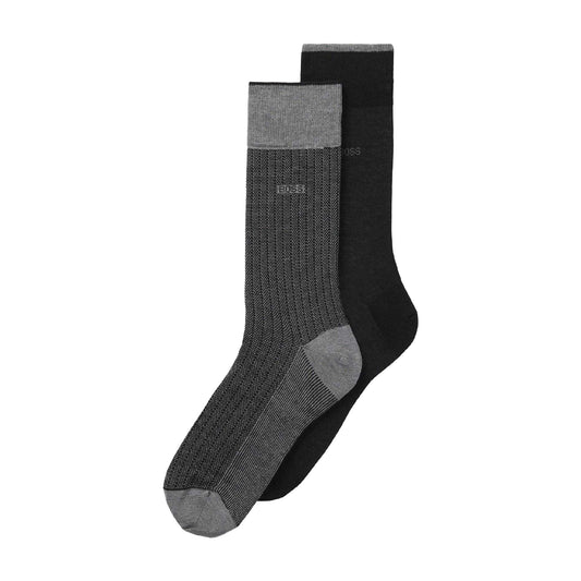 Black-Grey - Front - Boss Mens Mercerised Cotton Socks (Pack of 2)