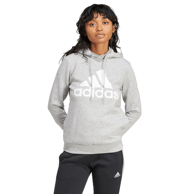 Grey - Side - Adidas Womens-Ladies Essentials Big Logo Fleece Hoodie