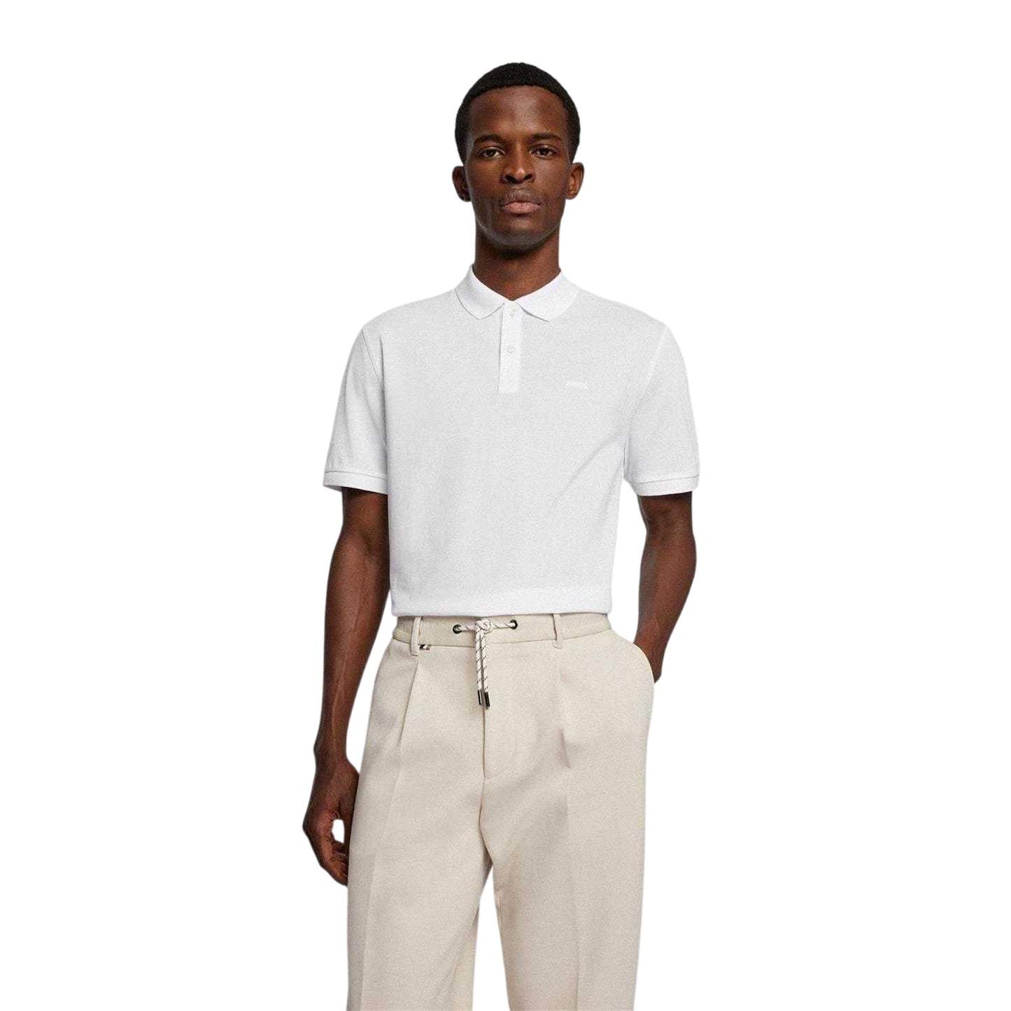 White - Lifestyle - Boss Mens Pallas Embroidered Logo Cotton Polo Shirt
