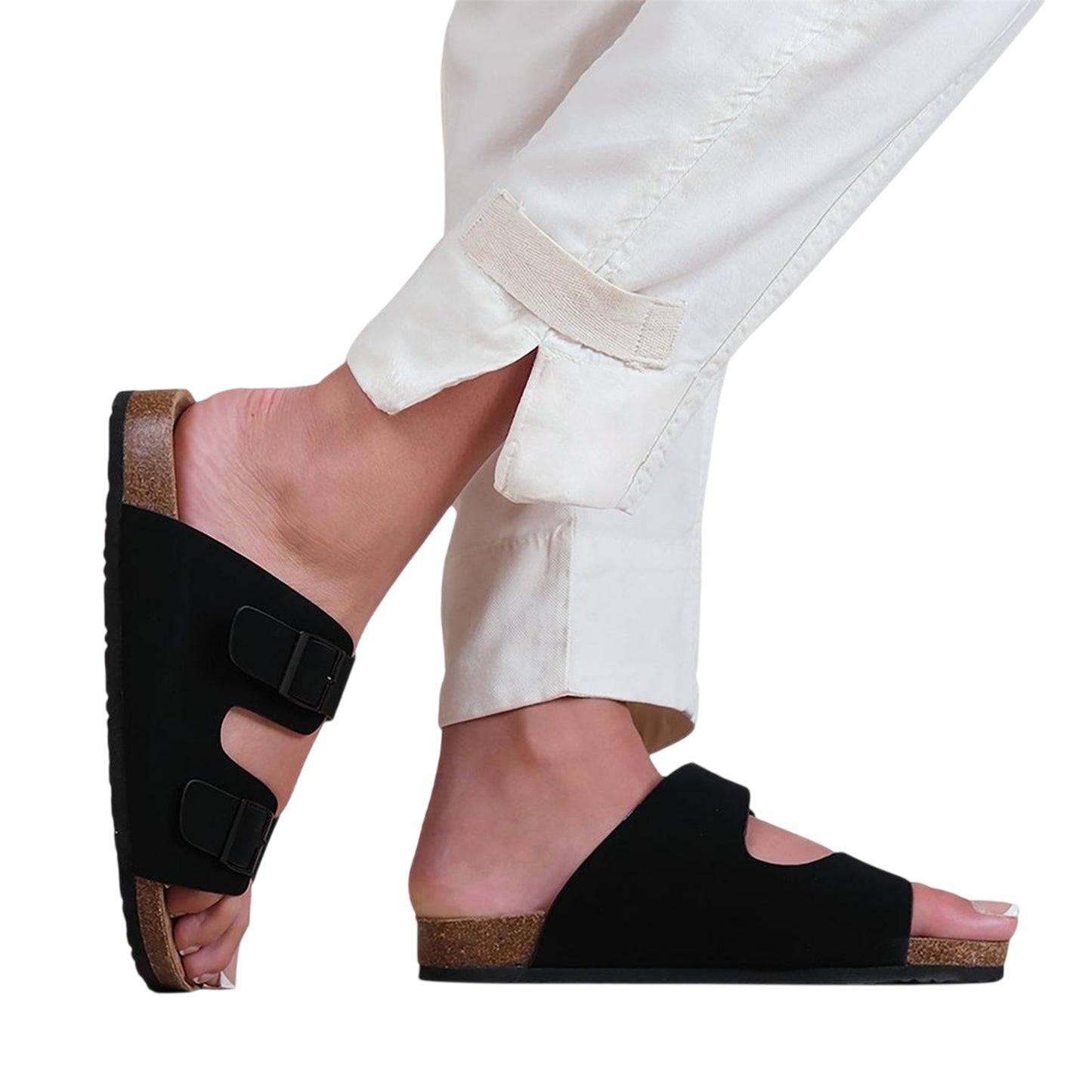 Black - Pack Shot - Where´s That From Womens-Ladies Willow Adjustable Strap Flatform Slides