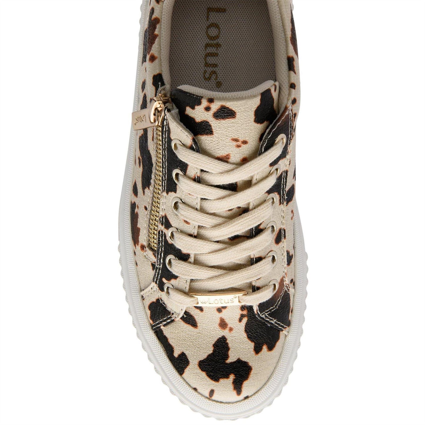 Beige-Brown - Lifestyle - Lotus Shoes Womens-Ladies Alexa Cow Print Trainers