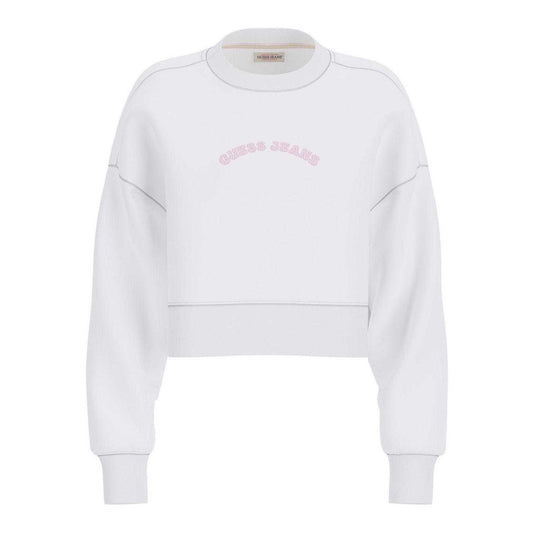 White - Front - Guess Womens-Ladies Logo Crop Sweatshirt