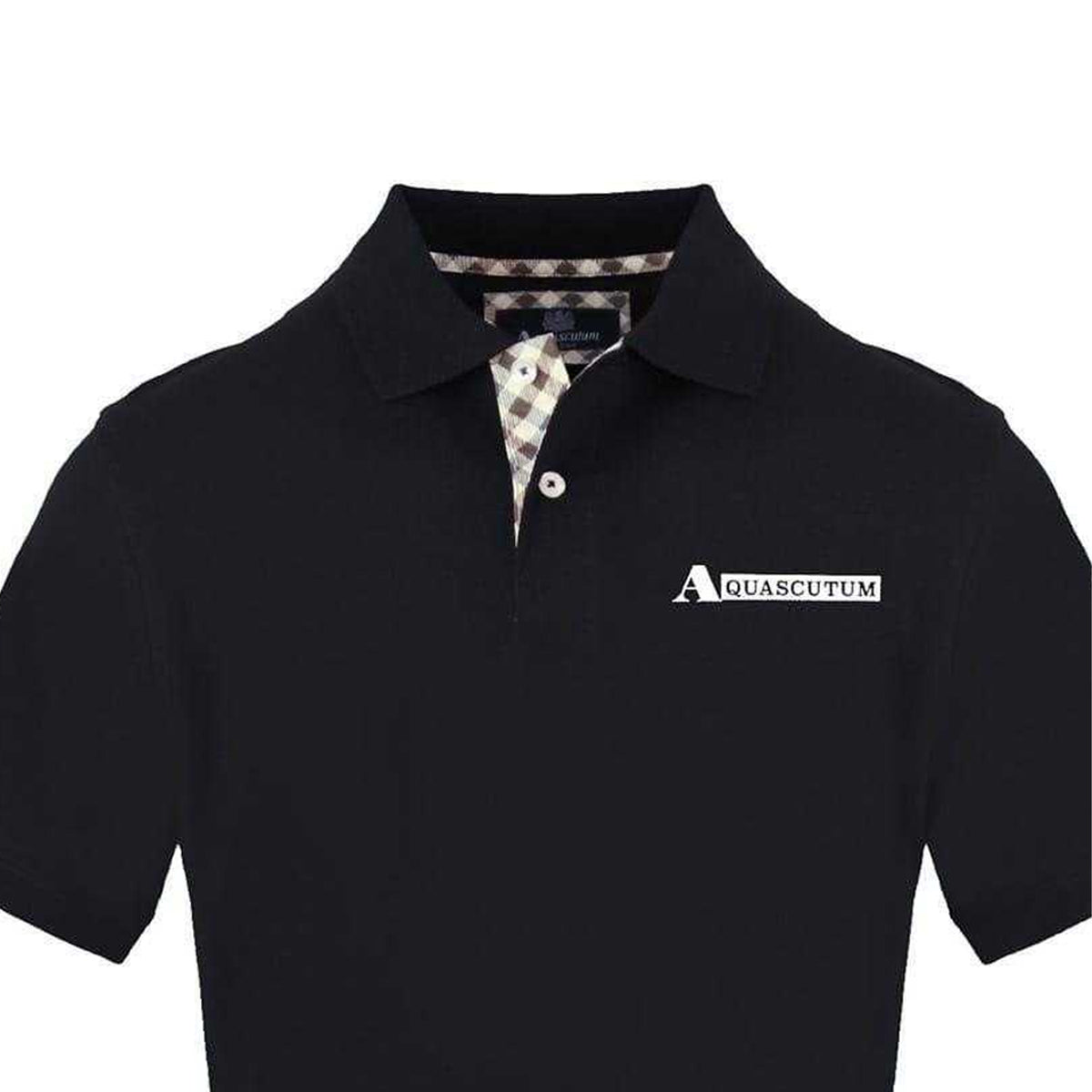 Black - Side - Aquascutum Mens Collared Short-Sleeved Polo Shirt