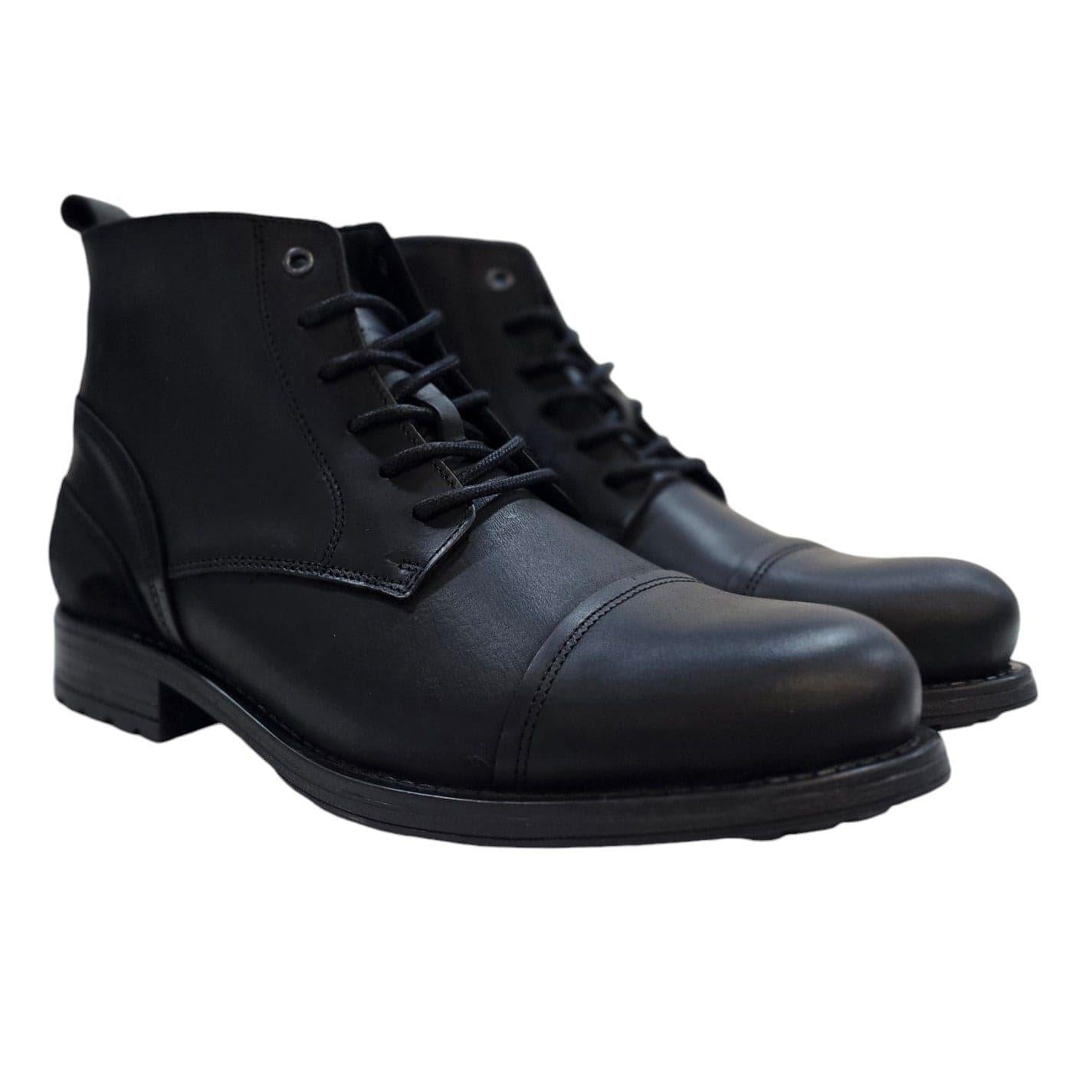 Black - Pack Shot - Firetrap Mens Focus Leather Block Heel Boots
