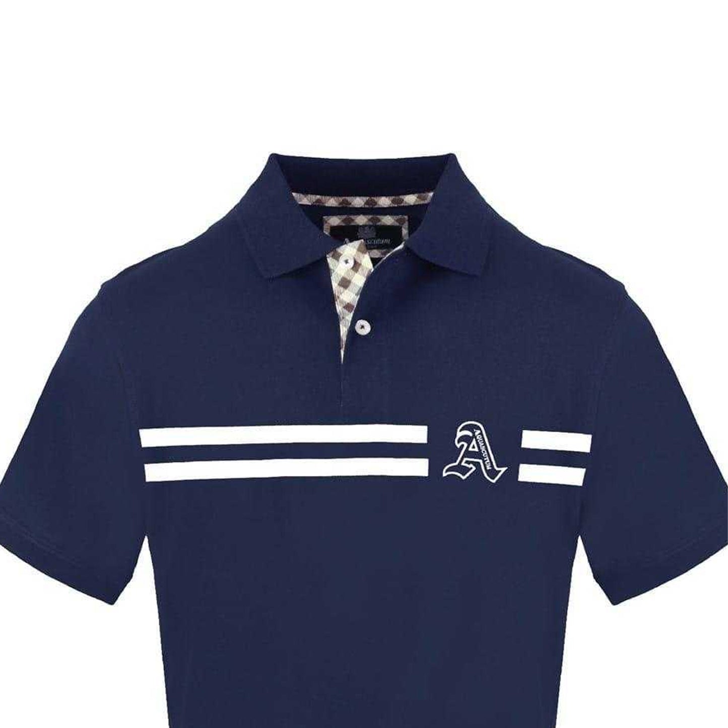 Navy - Side - Aquascutum Mens Collared Short-Sleeved Polo Shirt
