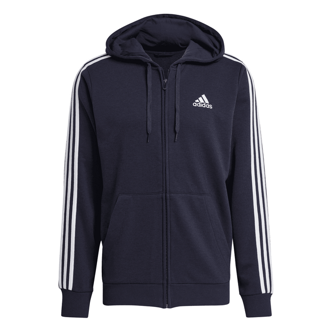 Inkwell - Front - Adidas Mens Essentials 3 Stripes Full Zip Hoodie