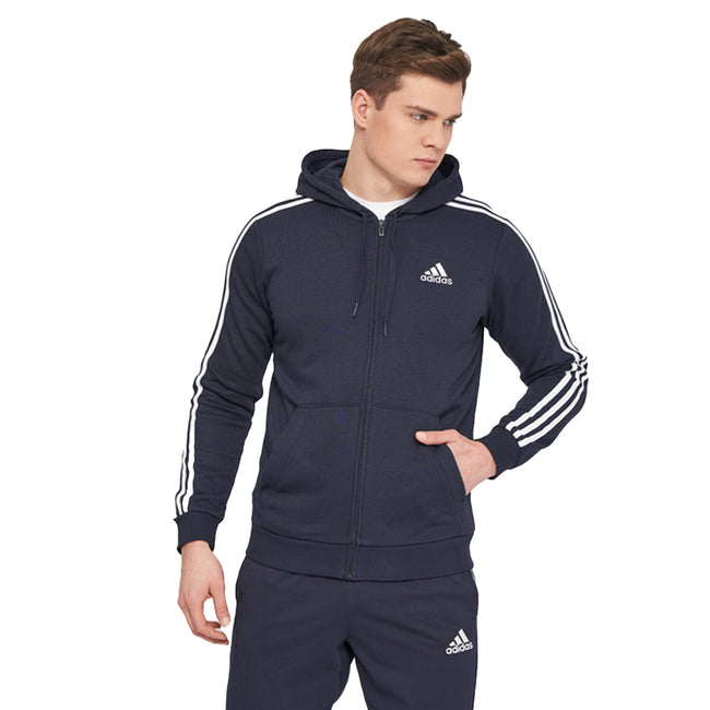 Inkwell - Side - Adidas Mens Essentials 3 Stripes Full Zip Hoodie
