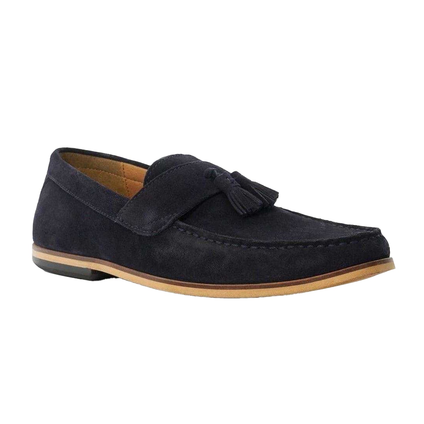 Navy-Suede - Pack Shot - Dune London Mens Bertie Suede Stack Heel Loafers