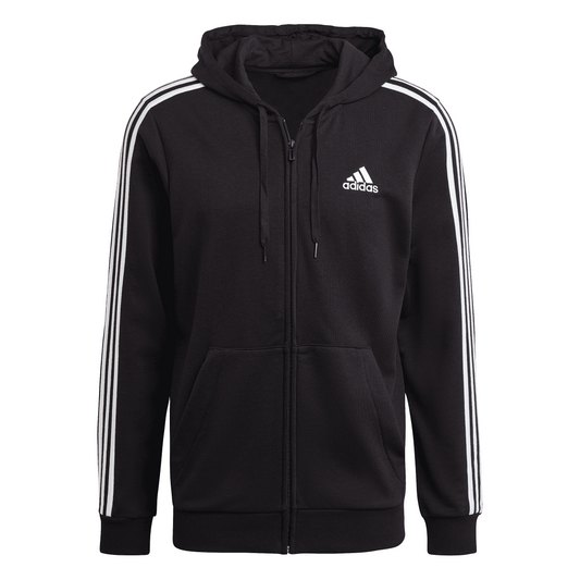 Black - Front - Adidas Mens Essentials 3 Stripes Full Zip Hoodie