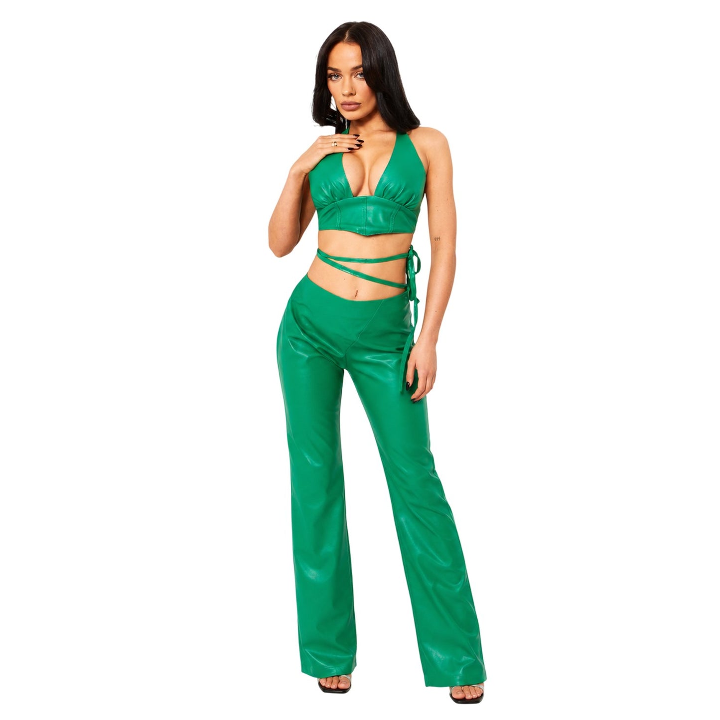 Green - Side - Missy Empire Womens-Ladies Faux Leather Corset Top