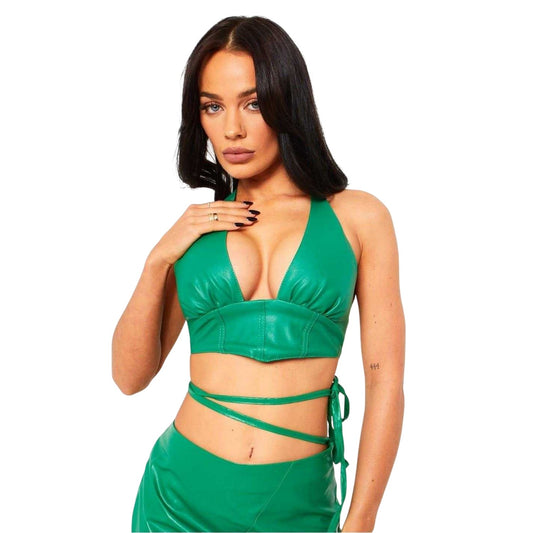 Green - Front - Missy Empire Womens-Ladies Faux Leather Corset Top