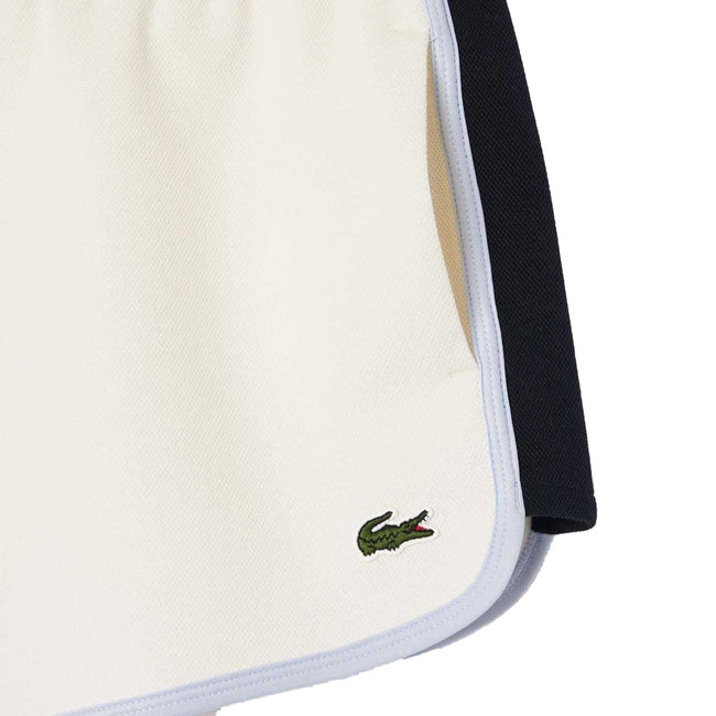 Cream - Side - Lacoste Womens-Ladies Pique Contrast Panel Shorts