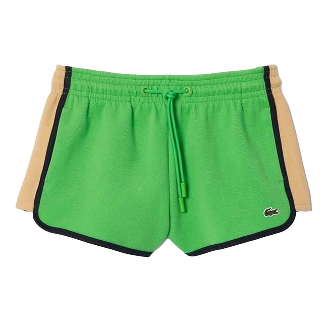 Green - Front - Lacoste Womens-Ladies Pique Contrast Panel Shorts