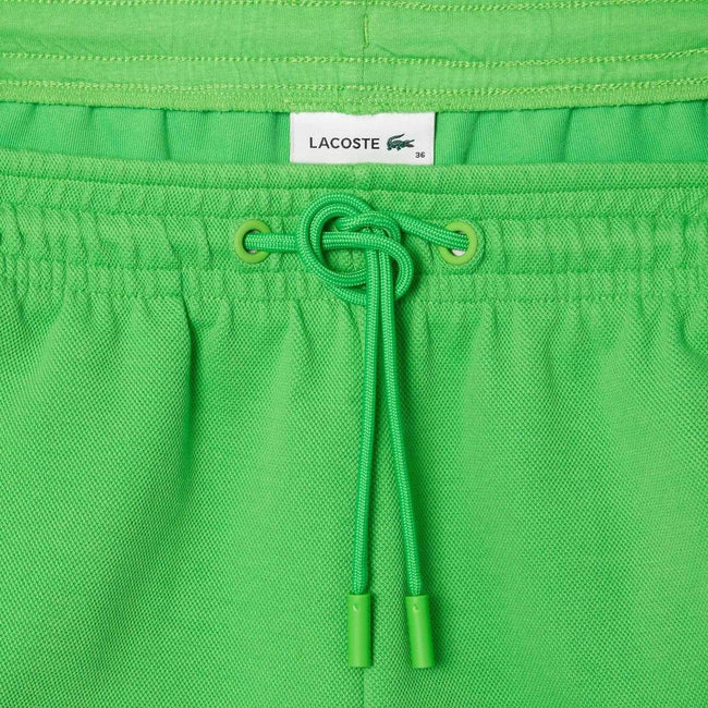Green - Side - Lacoste Womens-Ladies Pique Contrast Panel Shorts
