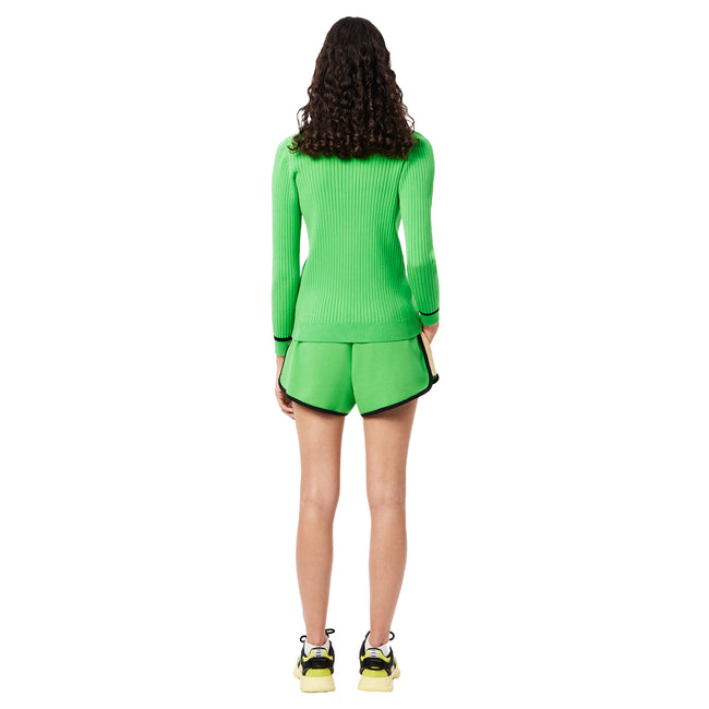 Green - Back - Lacoste Womens-Ladies Pique Contrast Panel Shorts