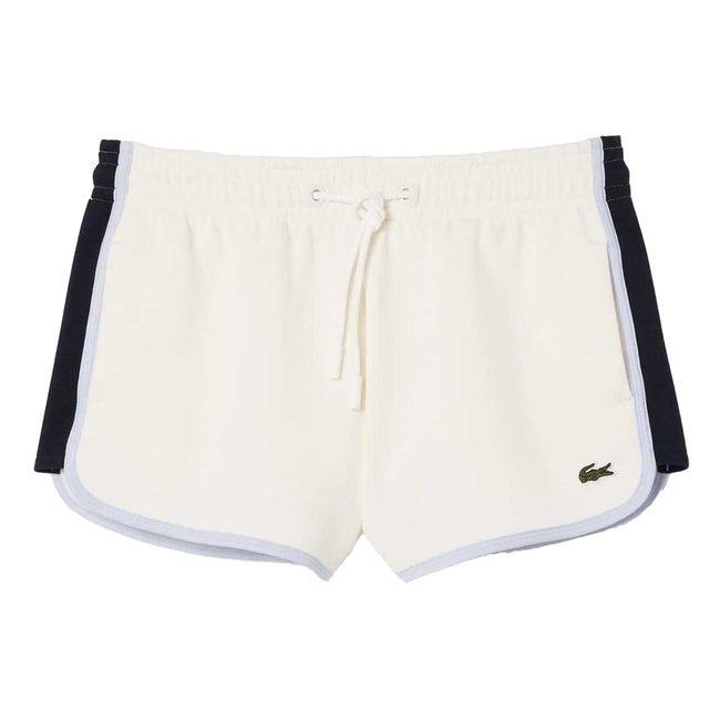 Cream - Front - Lacoste Womens-Ladies Pique Contrast Panel Shorts