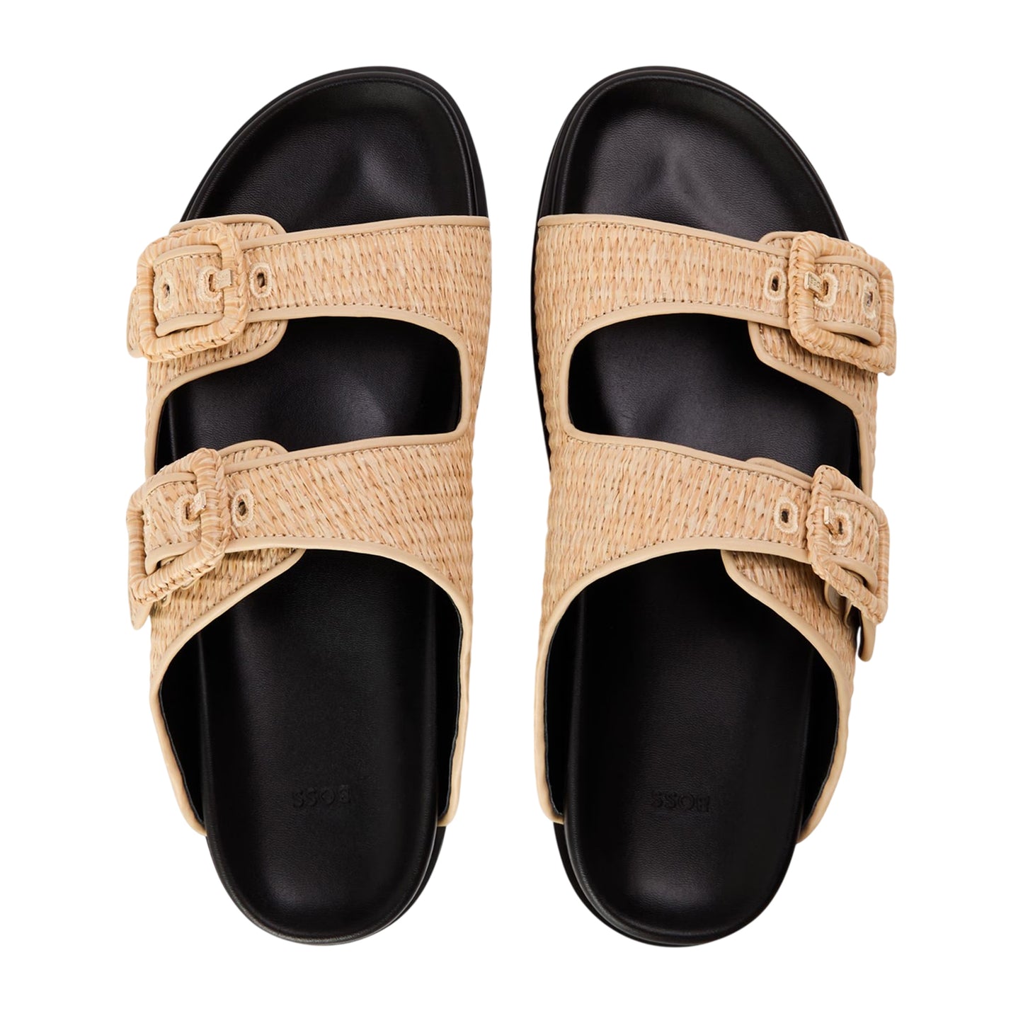 Light Beige - Side - Boss Womens-Ladies Freyah Raffia Double Buckle Flat Slippers