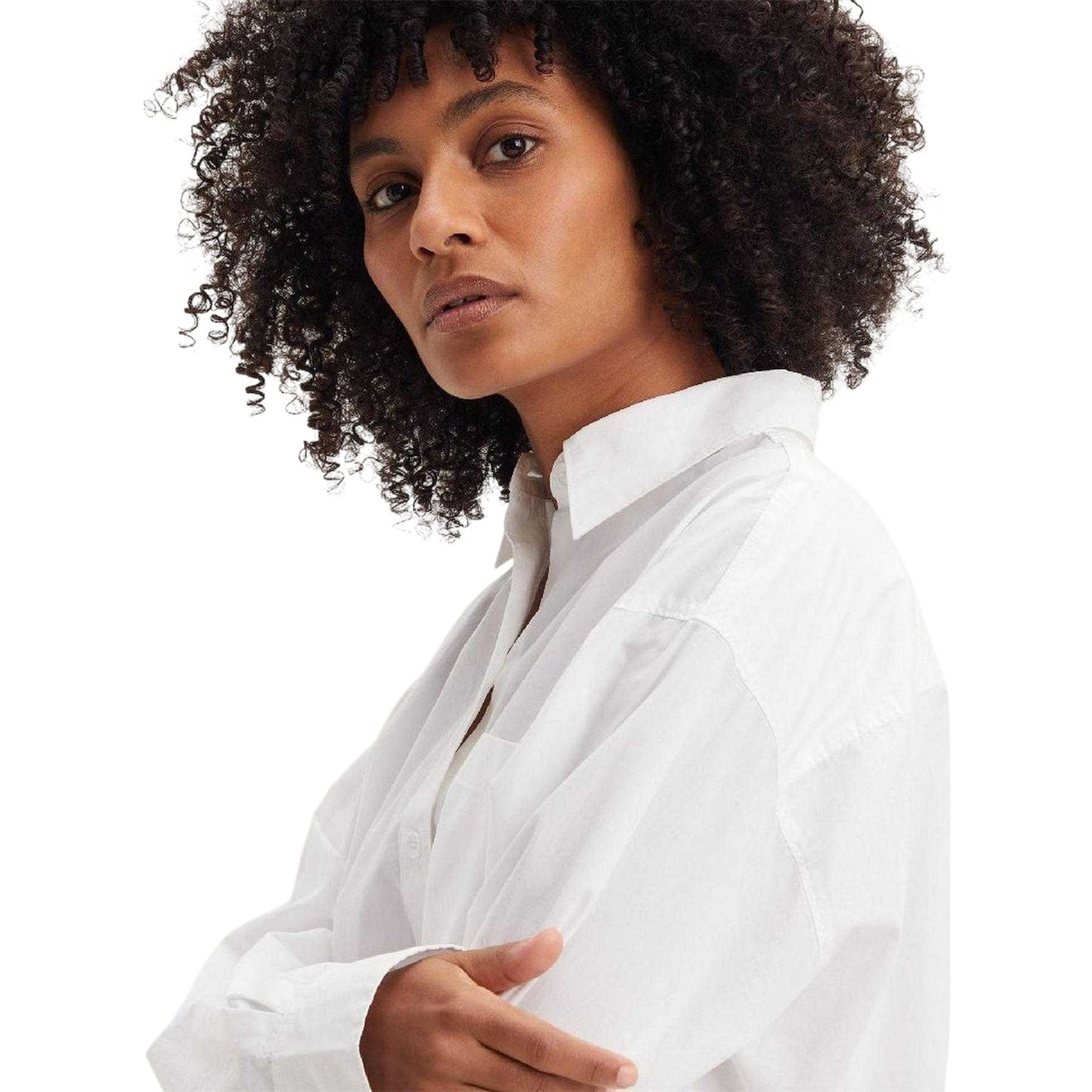Bright White - Side - Levis Womens-Ladies Nola Logo Oversized Long-Sleeved Shirt