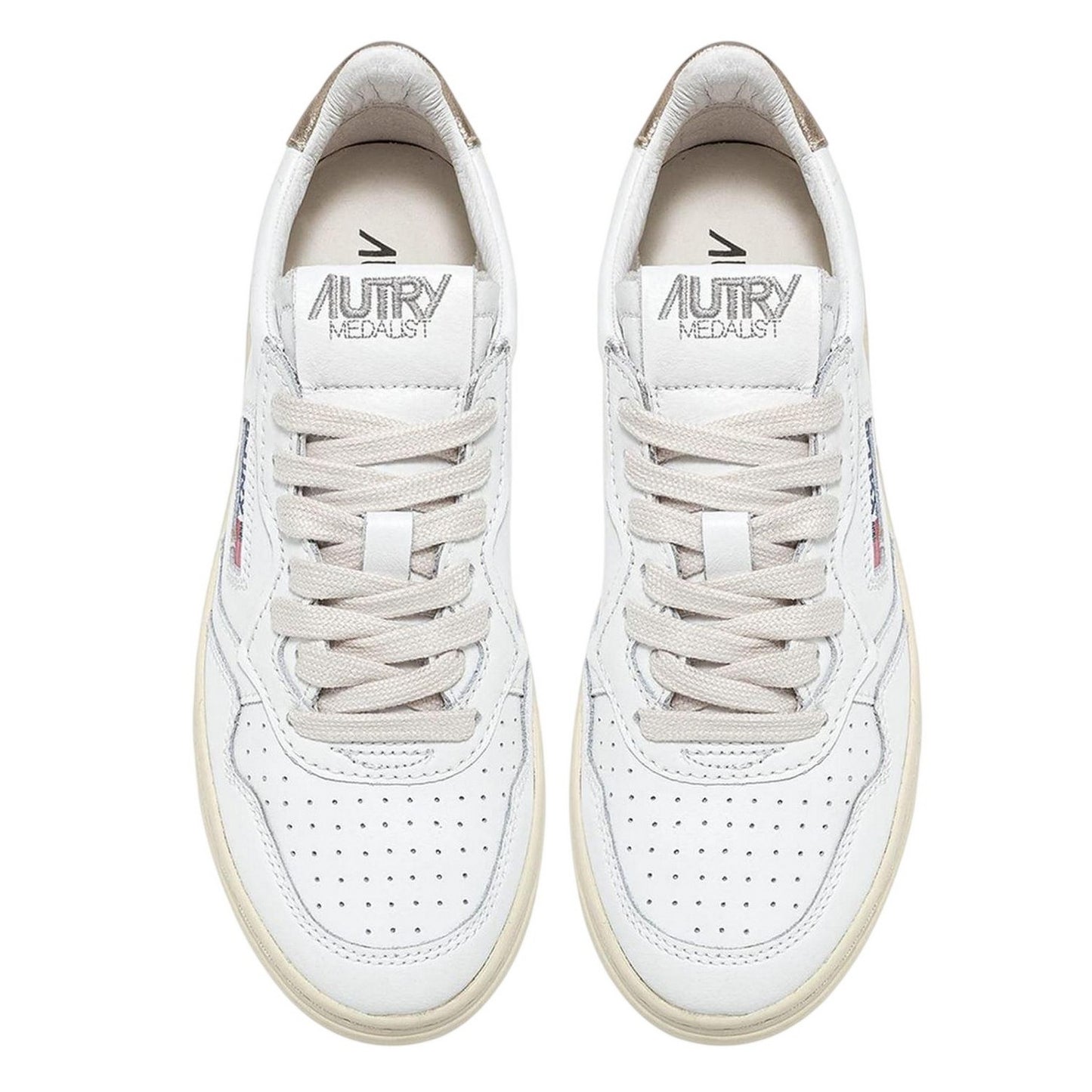 White Gold - Pack Shot - Autry Womens-Ladies Leather Flat Court Trainers
